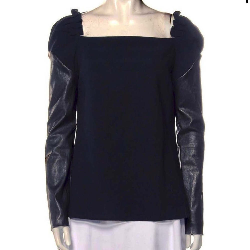 Vintage Gabrielle Givenchy Leather Sleeve Square Neckline Goth Prairie Top S